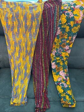 LuLaRoe  Trio Leggings in Yellow, Pink & Teal Floral and Pattern Mix all 3